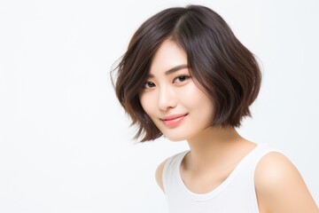 Fototapeta premium Young Asian woman short hair portrait adult smile.