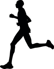 silhouette runner in motion on white background during marathon