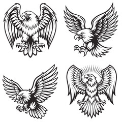 Fototapeta premium 4 set line art Eagle vector