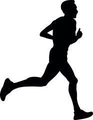 black silhouette runner in motion on white background during marathon