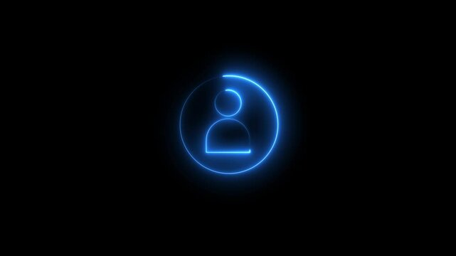 Glowing neon person sign, outline round avatar pictogram in vivid color. neon icon of user in flat style, person icon, user icon