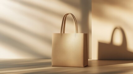 Eco-Friendly Tote Bag: A stylish, neutral-toned tote bag stands in a minimalist setting, casting soft shadows and exuding a sense of simplicity and sustainability.