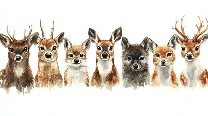 Obraz premium background art A stunning illustration featuring a variety of deer and foxes displaying unique characteristics and enchanting expressions.