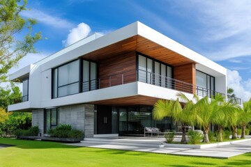 Fototapeta premium Big modern American house architecture building villa.