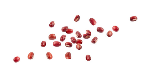 Red adzuki beans, raw flying aduki bean, Vigna angularis legume seeds levitate, falling
