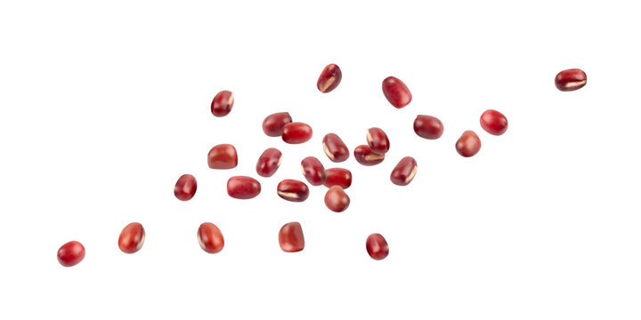 Red adzuki beans, raw flying aduki bean, Vigna angularis legume seeds levitate, falling