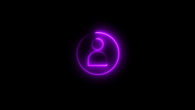 Glowing neon person sign, outline round avatar pictogram in vivid color. neon icon of user in flat style, person icon, user icon