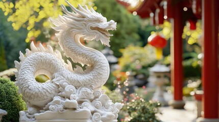 Fototapeta premium Ornate Dragon Statue in Asian Garden