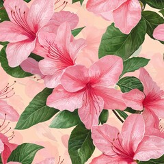Azalea flower plant flora bloom botany seamless pattern ornament design, tile