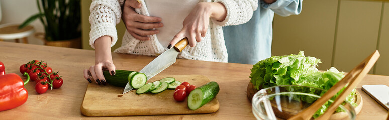 Quality time in the kitchen as a young couple prepares a fresh meal together