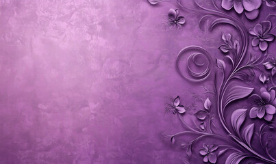Floral design on purple background, intricate patterns, elegant texture, soft hues, artistic wallpaper