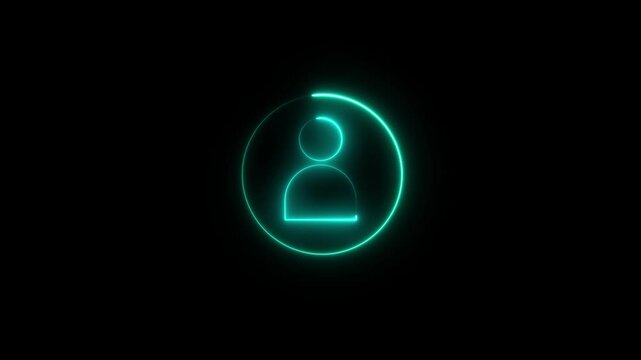 Glowing neon person sign, outline round avatar pictogram in vivid color. neon icon of user in flat style, person icon, user icon