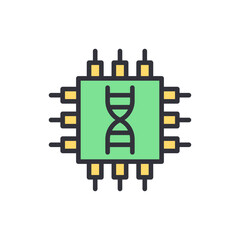 Bioengineering processor colored icons, minimalist vector illustration ,simple transparent graphic element .Isolated on white background