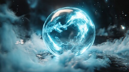 Glowing Earth Orb in Mystical Clouds