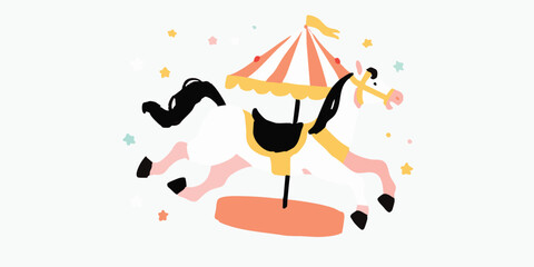 A whimsical illustration of a classic carousel, with its brightly colored horses. The carousel is a symbol of joy, nostalgia, and the simple pleasures of life. It evokes memories of childhood, fun.