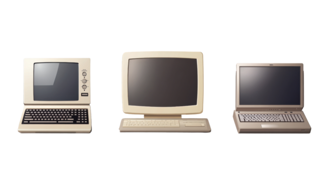 Evolution of Technology: A visual journey through the history of computers, showcasing three distinct models, each representing a different era of technological advancement.