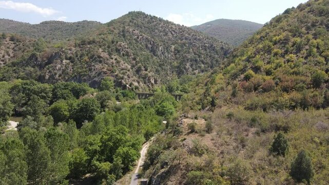 Aerial view of Struma River passing through the Kresna Gorge, Bulgaria