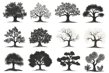 Fototapeta premium Artistic tree silhouettes collection nature graphic design outdoor cut out
