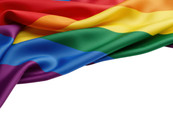 Rainbow flag displays vibrant colors representing diversity, acceptance, and LGBTQ+ pride during a celebration or event on a transparent background.