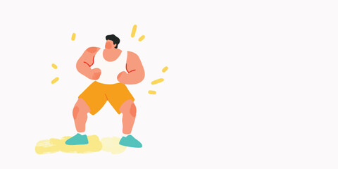 Naklejka premium A cartoon illustration of a male athlete full of energy is captured, a dynamic visual capturing fitness, vitality, and sports.