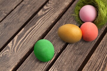 Bright color Easter holliday eggs on the table