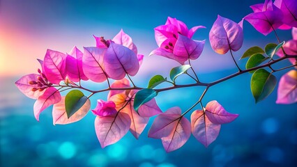 Pink flowers On blue background