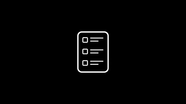 Tasks check, checklist icon. Clipboard outline. 2d, micro animation, cartoon, , clip art, . Web sign symbol in black and white.