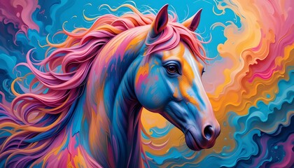 Colorful Horse Portrait with Abstract Background in Artistic Style