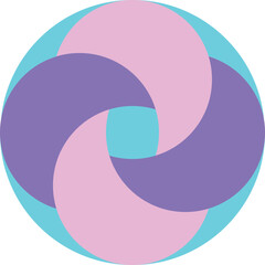 Neon purple and pink interlocking hoops on a pale blue background