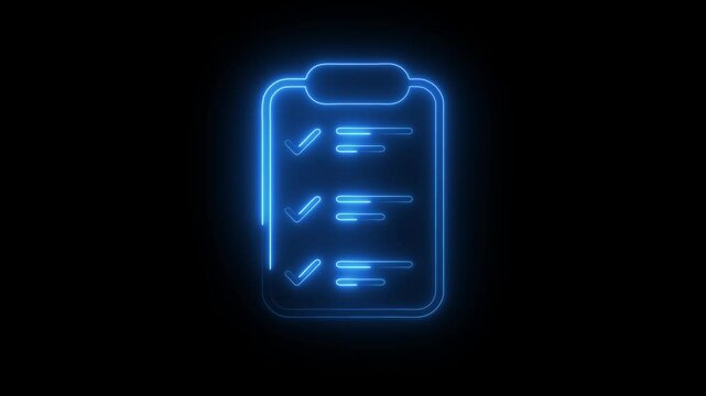 Neon line glow Tasks check, checklist icon. Clipboard outline animation