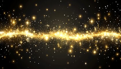 Naklejka premium Sparkling golden light and glitter effects in a dark background