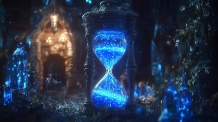 Mystical hourglass in ancient ruins