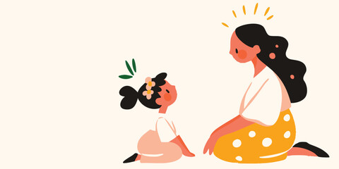 Obraz premium A tender moment captured in an illustration: a mother and daughter sharing a connection, a tender scene showing affection and gentle care.