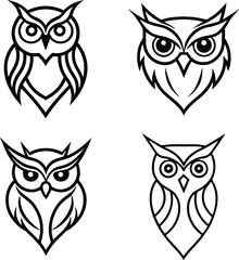 Black And White Tribal Owl Set Flat Design On White Background