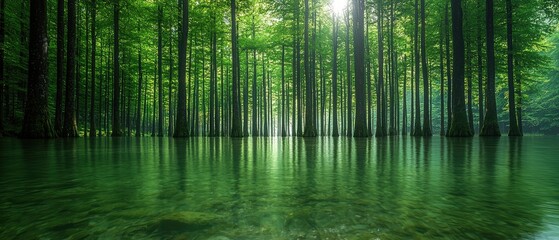 Emerald Forest Reflects in Still Water