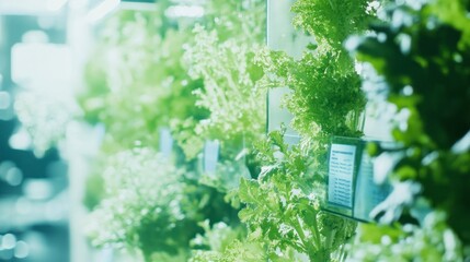 Vertical Farm Wall Growing Fresh Greens