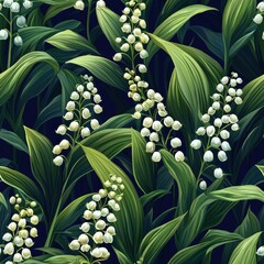 Obraz premium lilies of the valley flowers plants floral blooming botanical seamless pattern ornament design, tile
