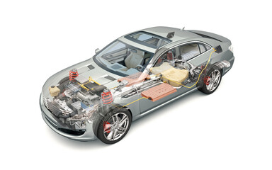 Hybrid Vehicle system cutaway illustration