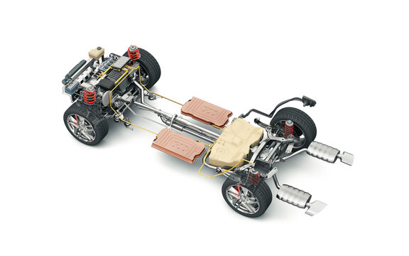 Hybrid Vehicle under carriage system cutaway illustration