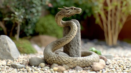 Dragon Serpent on Rock in Garden