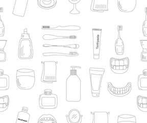 Dental tools. Dental care. Seamless Pattern with Dental Icons. Vector set of design templates and elements for Dental. Seamless patterns with linear icons related to Dental.