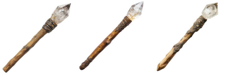 Unique Crystal-Tipped Wand Collection for Magical Decor Isolated on a Transparent Background