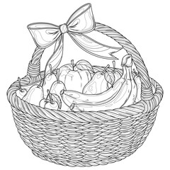 Fototapeta premium Fruit in a basket.Coloring book antistress for children and adults.