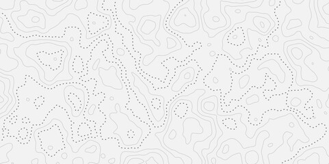 Abstract modern difficult soft black and white topographic wavy stylized map doted line contour topography terrain path concept stroke vector illustration topo background. 