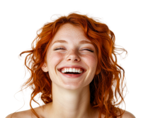 Joyful woman laughing brightly portrait cut out