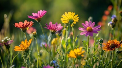Fototapeta premium Wild flowers in a sunny spring day