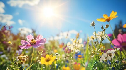 Fototapeta premium Wild flowers in a sunny spring day