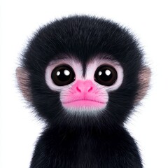 Obraz premium Detailed Close up Portrait of a Black Furry Primate with Pink Nose on White