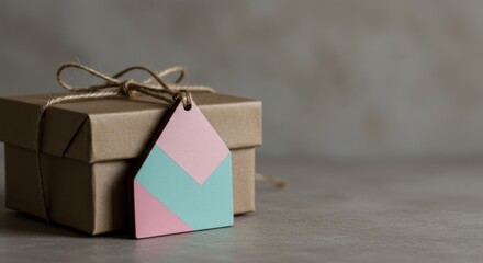 Elegant Gift Box with Pastel Pink and Mint Green Wooden Tag Minimalist Style