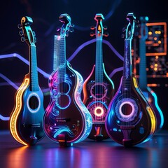 Fototapeta premium electric guitar and music notes